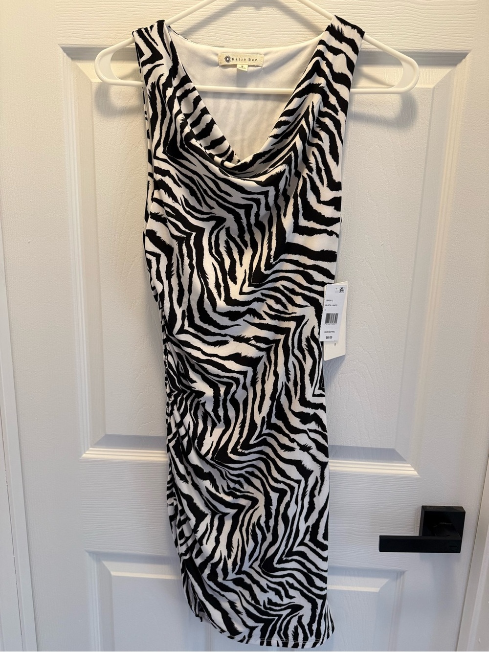 Katie Rae Junior Black & Zebra Print Bodycon Cowl Neck Dress NWT